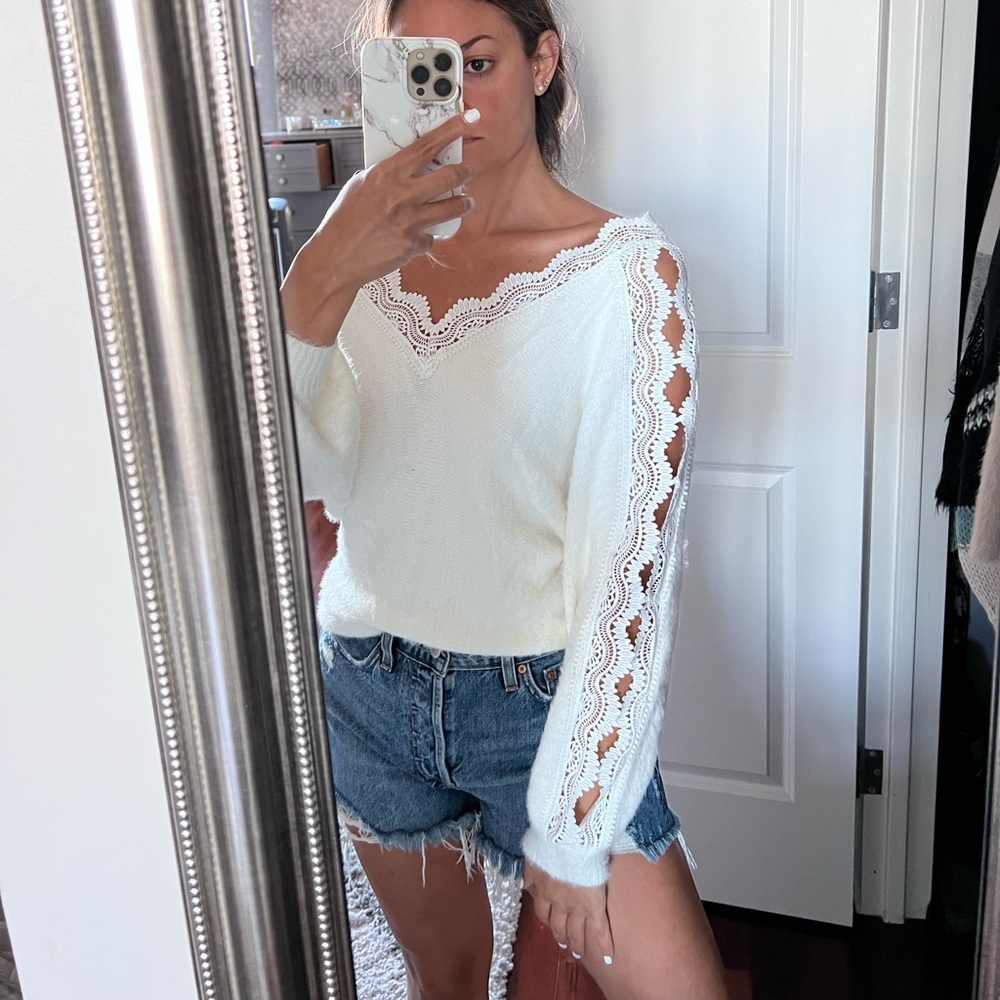 Vici lace off the shoulder sweater